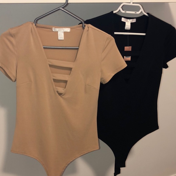 Beige/ camel & black T shirt bodysuit - Picture 1 of 4